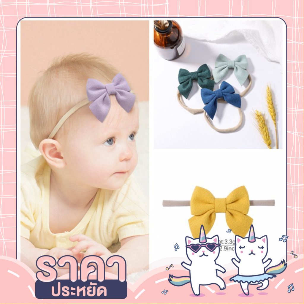🦄UNICORN4YOU🦄 ยางรัดผมผ้าลินินแต่งโบว์แฟชั่นสําหรับเด็กผู้หญิง 1 ชิ้น no.w17