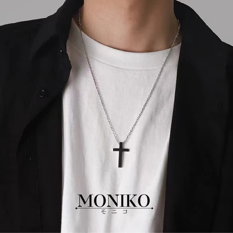 MONIKOสร้อยไม้กางเขน รูปไม้กางเขนสร้อยคอแฟชั่นผู้ชายและผู้หญิง เครื่องประดับ สเตนเลส สีเงิน สีทอง