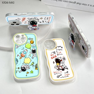 Samsung Galaxy M11 M12 M02 M22 M23 M32 5G เคสซัมซุง สำหรับ Case Cartoon Astronaut Moon Wave Bracket เคส เคสโทรศัพท์ เคสมือถือ Full Back Cover Soft Cases Protective Shockproof Casing