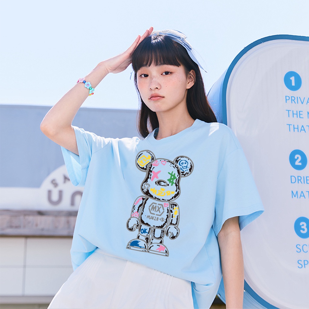 D410   (พร้อมส่ง）เสื้อยืดแขนสั้ง สำหรับชายและหญิง.ลายแฟชั่งนานาชาติ ใส่เทียวออกกำลังกายได้