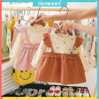 OKOBABY🌈พร้อมส่ง🌈พร้อมส่ง ชุดเดรสแขนยาว คอปกตั้ง ผ้าฝ้าย ลายกระต่าย สําหรับเด็กผู้หญิง อายุ 0-4 ปี