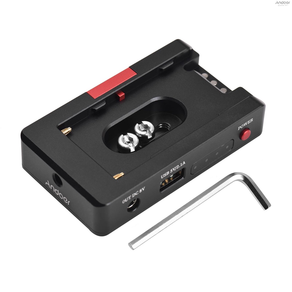 Andoer NP-F แผ่นอะแดปเตอร์ชาร์จแบตเตอรี่ โลหะ พร้อมพอร์ตชาร์จ USB DC12V DC8V DC เอาท์พุต สกรูเชื่อมต