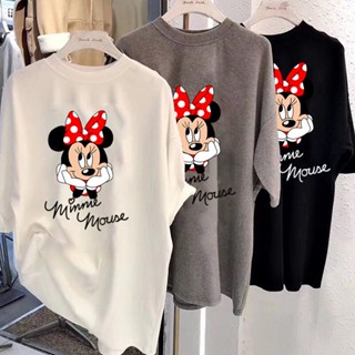 【💘💘】เสื้อยืดอนิเมะย้อนยุคสีดำTiansen Disney 2022 เสื้อยืดลําลองสําหรับสตรีแขนสั้นคอกลมพิมพ์ลายการ์ตูน Minnie Mouse