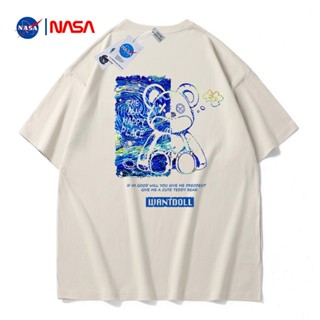 2023 [NASA ผ้าฝ้ายแท้] เสื้อยืดคอกลม แขนสั้น เปิดไหล่ พิมพ์ลายหมี ทรงหลวม ระบายอากาศ แฟชั่นฤดูร้อน สําหรับผู้ชาย_45