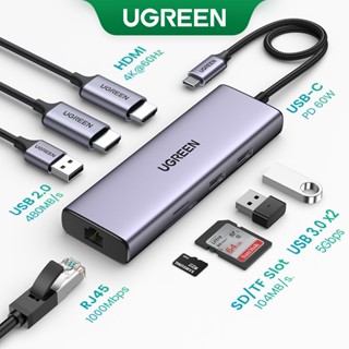 【มาใหม่】UGREEN 9-in-1 อะแดปเตอร์ฮับ USB C หลายพอร์ต พร้อมพอร์ต 4K@60Hz 2HDMI RJ45 100W สําหรับ MacBook Pro Air Dell HP