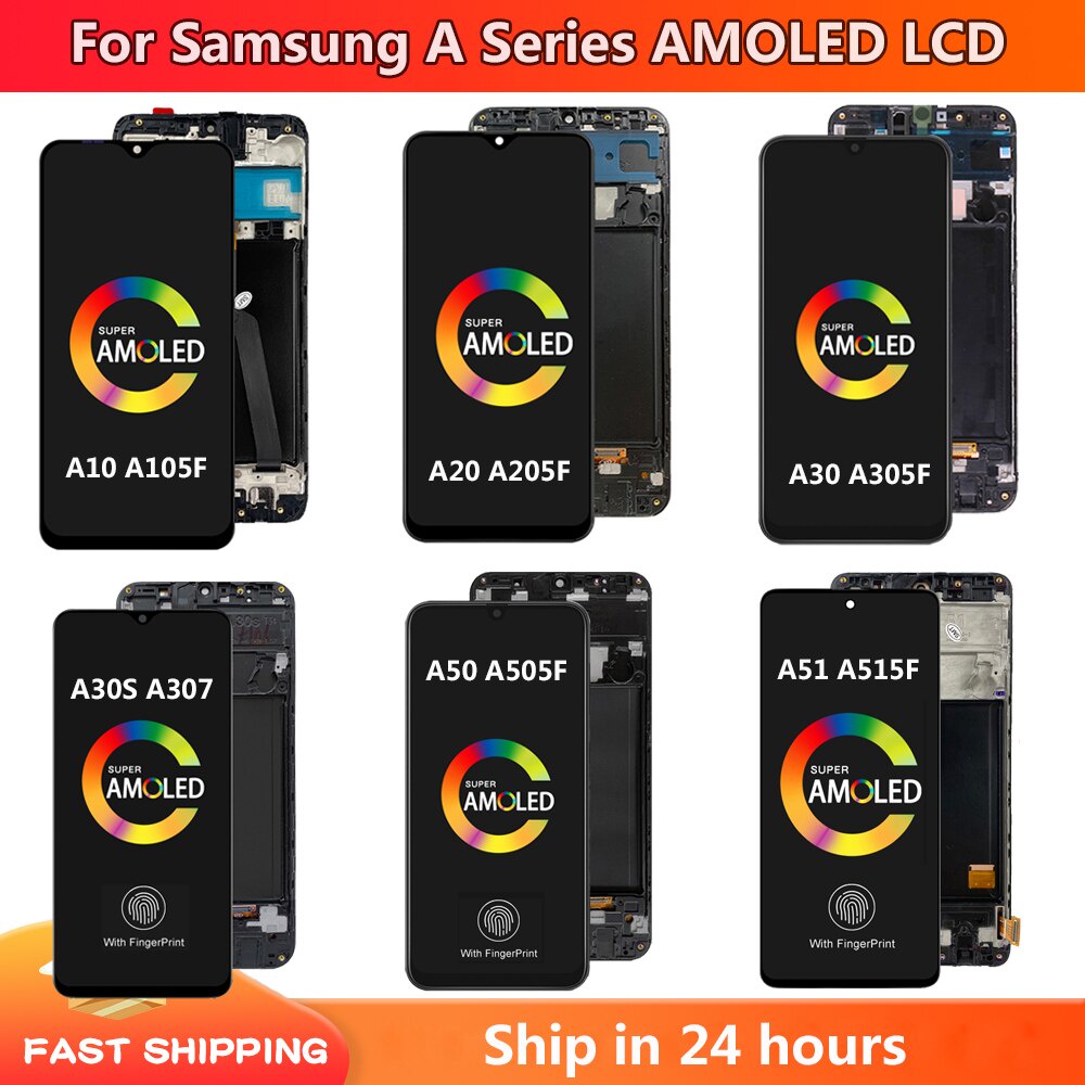 Super AMOLED หน้าจอสัมผัสดิจิทัล lcd พร้อมกรอบ สําหรับ Samsung Galaxy A50 A505F DS lcd A10 A20 A30 A