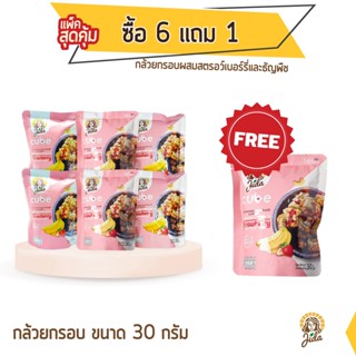 Jida Cube กล้วยกรอบผสมสตรอว์เบอร์รีและธัญพืช ซื้อ 6 แถม 1 ขนาด 30 กรัม Banana Crunch Strawberry and Mixed Nuts