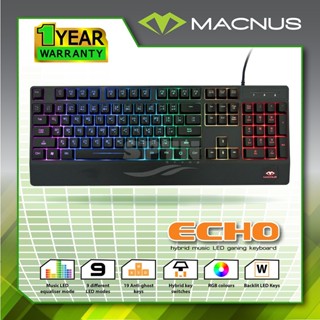 คีย์บอร์ดเกมส์มิ่ง ยี่ห้อ MACNUS รุ่น ECHO HYBRID MUSIC LED GAMING KEYBOARD รับประกัน 1ปี