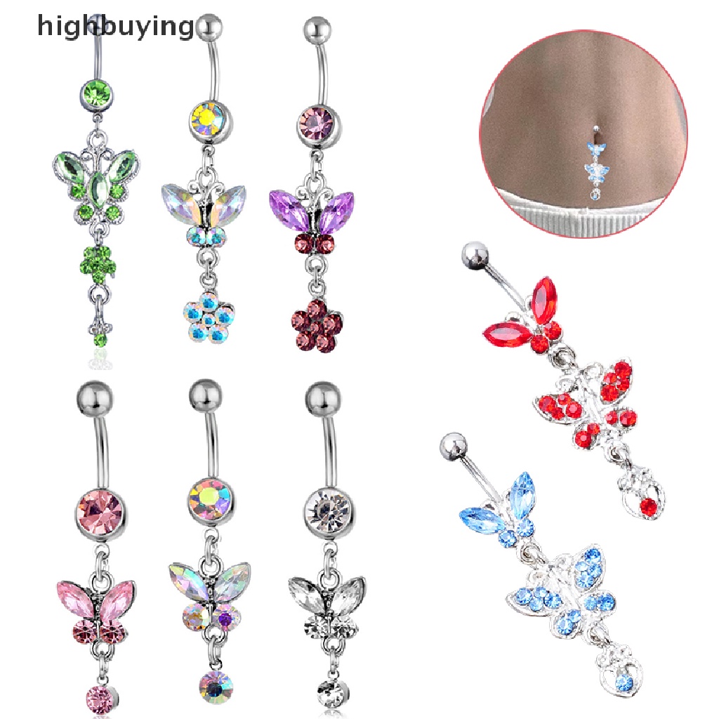 [highbuying] แหวนเหล็กผ่าตัด จิวสะดือ สะดือ ท้อง ผีเสื้อ ดอกไม้ คริสตัล สะดือ แหวนแฟชั่น ร่างกาย หน้าท้อง บาร์ ร่างกาย เครื่องประดับ ใหม่ พร้อมส่ง