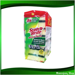 แผ่นใยขัดพร้อมฟองน้ำเล็ก ขนาด 3x4 นิ้ว Scourer Pad With Small Sponge (แพ็ค12ชิ้น) สก๊อตช์-ไบรต์ Scotch-Brite แผ่นใยขัด ใ