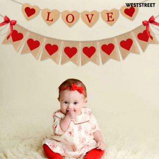 Weststreet ธงแบนเนอร์ ลายหัวใจ LOVE สีแดง สไตล์โรแมนติก สําหรับแขวนตกแต่งบ้าน พร็อพถ่ายรูป วันวาเลนไทน์