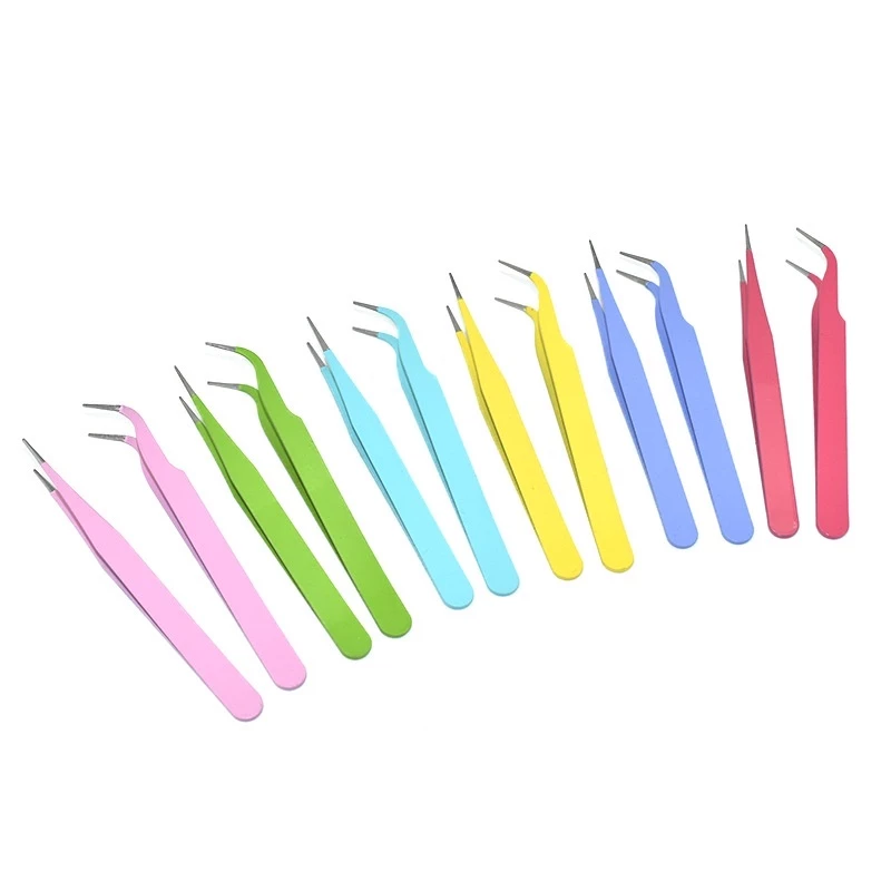 คีมคีบ ตรง งอ สีลูกกวาด สำหรับคีบสติกเกอร์ งานฝีมือ ยี่ห้อ tweezers