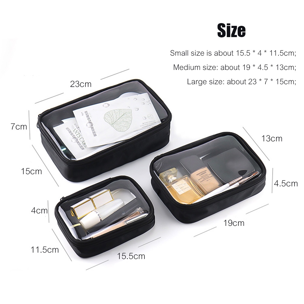 กระเป๋าเครื่องสําอาง แบบใส กันน้ํา อเนกประสงค์ แบบพกพา สีดํา สําหรับผู้หญิง - รูปที่ 7