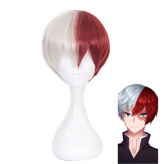 วิกผมคอสเพลย์ My Hero Academia Boku no Hiro Akademia Shoto Todoroki Shouto สีขาว สีแดง พร้อมหมวกวิกผม