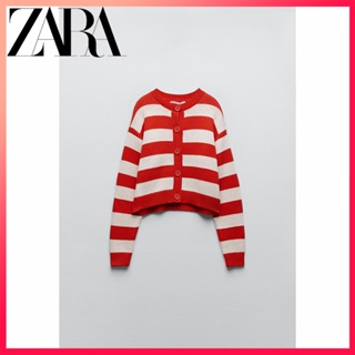 Zara เสื้อแจ็กเก็ต ผ้าถัก ลายทาง แฟชั่นฤดูใบไม้ร่วง และฤดูหนาว สําหรับผู้หญิง