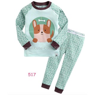 L-PJB-517 ชุดนอนเด็กแนว Slim สีเขียว ลายหมา Size-120 (5-6Y)