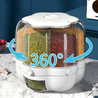 Large Rotatable Food Storage Container Rice Tank Grain Box Kitchen Food Storage Container Rice Barrels Sealed Cereal Dis