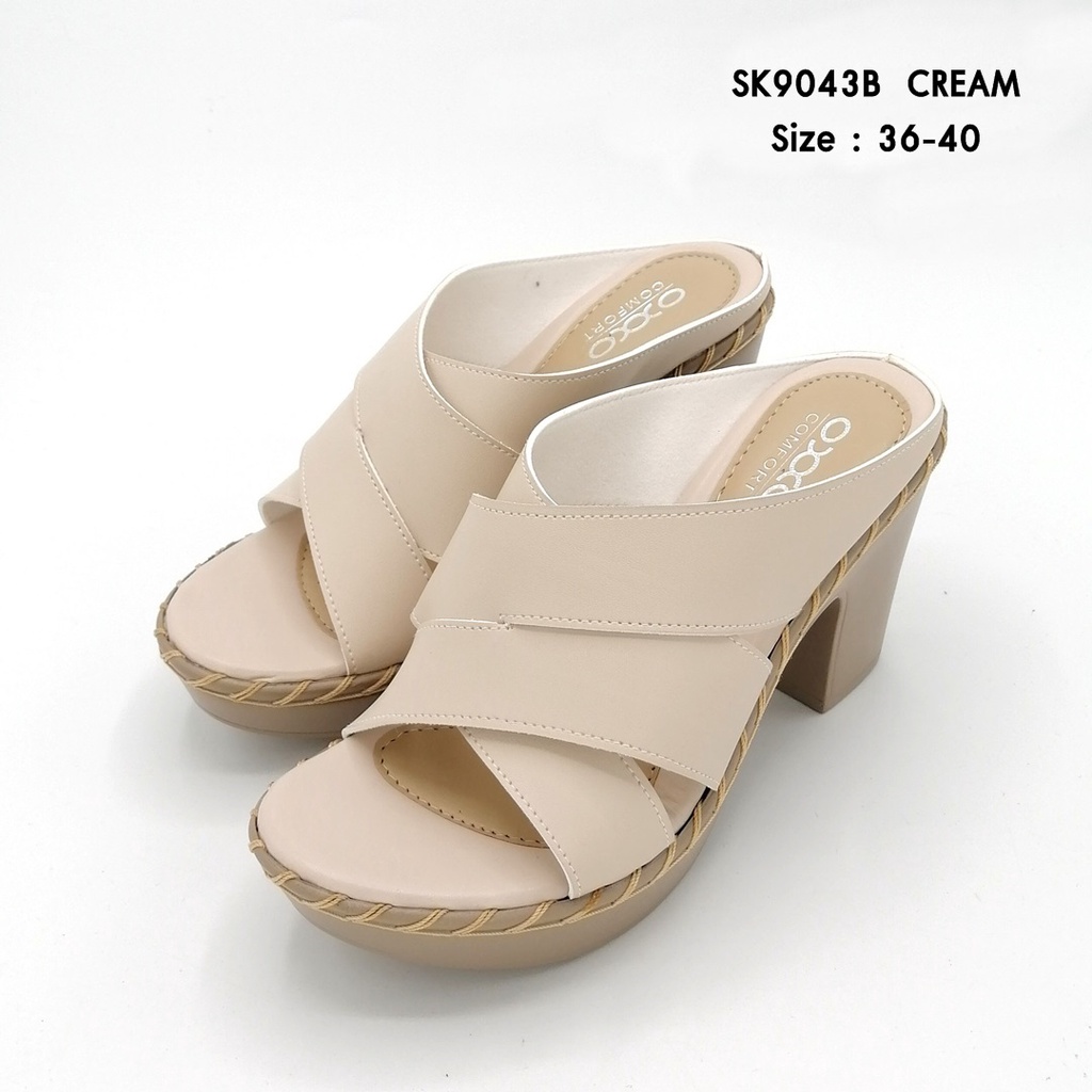 OXXO รองเท้าแฟชั่น แตะเพื่อสุขภาพ ส้นสูง แบบสวมใส่กระชับเก็บรูปเท้า ส้นพียูเย็บเชือกด้วยมือเพิ่มความสวย SK9043