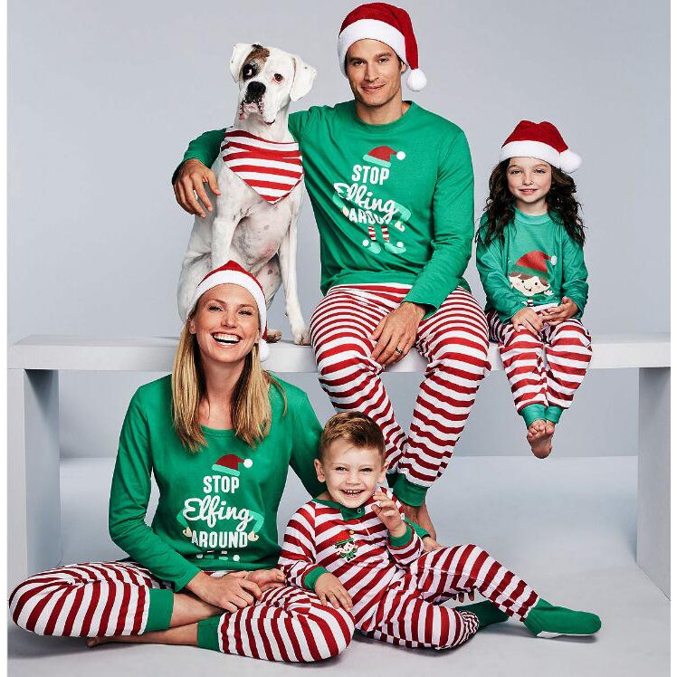 คริสมาสต์ครอบครัวจับคู่เครื่องแต่งกายชุด Terno ฝ้ายเด็ก Jumpsuit ชุดนอนแขนยาว แม่และลูกสาว ครอบครัวจับคู่เสื้อผ้าคริสต์ม