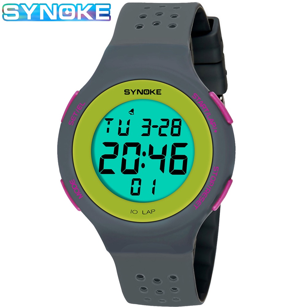 SYNOKE นาฬิกาผู้ชาย 50M กันน้ำนาฬิกาปลุกมัลติฟังก์ชั่น LED ทหารนาฬิกากีฬาดิจิตอล