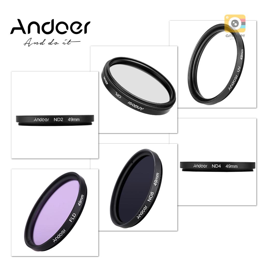 Andoer 49mm UV+CPL+FLD+ND(ND2 ND4 ND8) Photography Filter Kit Set Ultraviolet Circular-Polarizing Fl