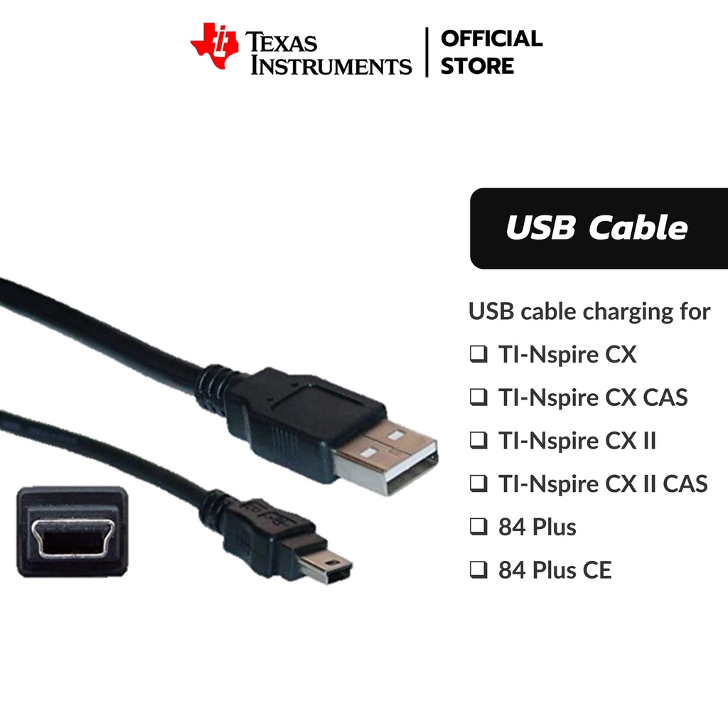 Texas Instruments สายชาร์จ USB (Charging Cable) สำหรับ TI-84 Plus CE, TI-Nspire CX II/CX II CAS