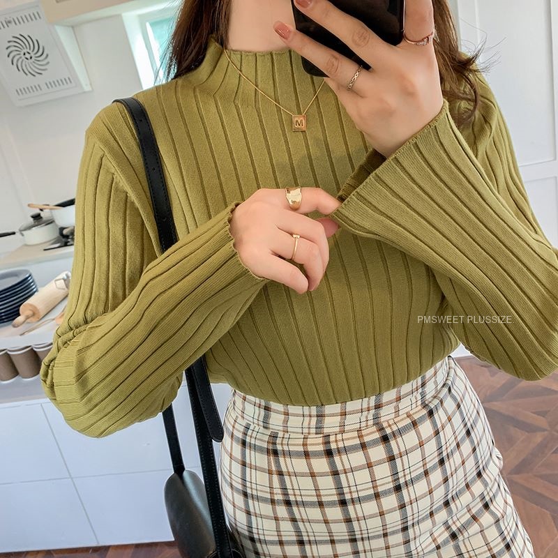 PMSWEET PLUSSIZE : PMP0714-2XL : พร้อมส่ง เสื้อผ้าไซส์ใหญ่ เสื้อกันหนาวสาวอวบอ้วน คอเต่า เนื้อยืดหยุ