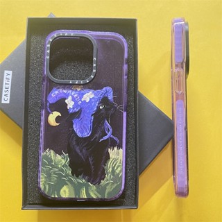 Casetify X เคสโทรศัพท์มือถืออะคริลิค TPU ใส แบบแข็ง ลายแม่มด แมว มีลายด้านข้าง สีม่วง พร้อมกล่อง สําหรับ Apple IPhone 11 12 13 14 Pro Max