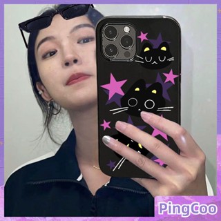 PingCoo - Candy Case For iPhone 14 13 12 11 Plus Pro Max XR TPU Soft Glossy Black Case Stars Cute Cat Camera Protection Shockproof Back Cover