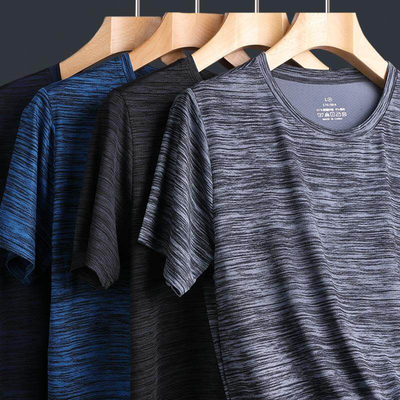 เสื้อยืดคอกลม ผ้าเรยอน แบบบาง ทรงหลวม แบบแห้งเร็ว ไซซ์ M-5XL สําหรับผู้ชาย ใส่ออกกําลังกาย เล่นกีฬา BB236