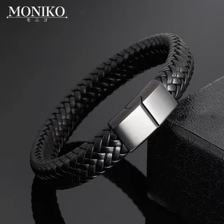 MONIKO สร้อยข้อมือหนัง สีดํา 20.5 ซม. สําหรับผู้ชาย