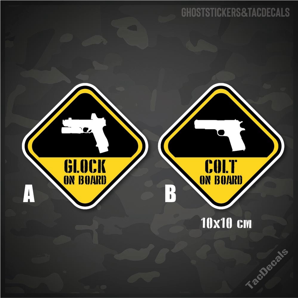 สติกเกอร์รูปปืน Glock Colt on board/in car สติกเกอร์Tactical ติดรถยนต์ มอเตอร์ไซค์ กล่องปืน บ้าน