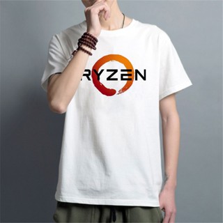 เสื้อยืดผ้าฝ้ายพรีเมี่ยม เสื้อยืด ผ้าฝ้าย ลาย PC CPU AMD RYZEN MFlkai79GDieam75 สําหรับผู้ชาย