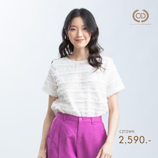 C&amp;D เสื้อผู้หญิงแขนสั้น สีขาว เนื้อผ้าพรีเมี่ยมลินิน COTTON NORMAL BLOUSE (CZT2WH)