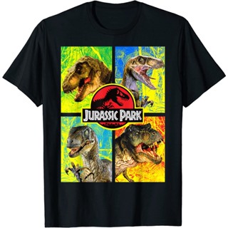 Adult T-Shirt Jurassic Park Four Different Dinosaur Faces Graphic T-Shirt