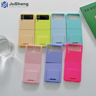 Jusheng เคสโทรศัพท์มือถือแฟชั่น แบบใส สัมผัสคล้ายผิวหนัง 12 สี สําหรับ Samsung Z Flip5 Z Flip4 Z Flip3