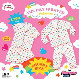 [CHUBBY SIZE] THE DAY IS SAVED Pyjamas | เซ็ตชุดนอนพาวเวอร์พัฟเกิร์ลส์สีขาว