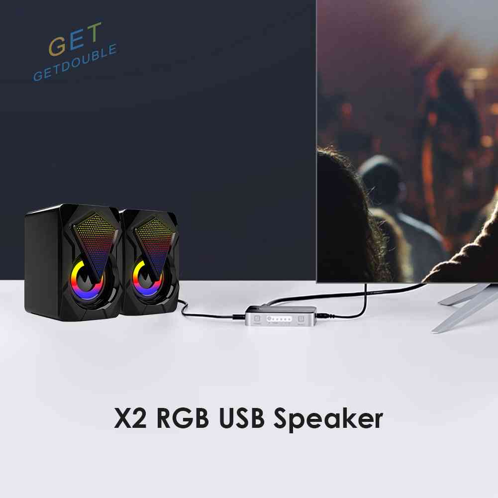 X2 ลําโพงคอมพิวเตอร์ USB 3Wx2 เบส พร้อมไฟ RGB สําหรับ PC