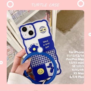 [พร้อมส่ง] เคสโทรศัพท์มือถือซิลิโคน ลายคลื่นใหญ่ สีฟ้า พร้อมสายคล้องมือ สําหรับ Apple iPhone 14 13 12 11 PROMAX XS XR XSMAX SE2020 6 7 8PLUS MINI