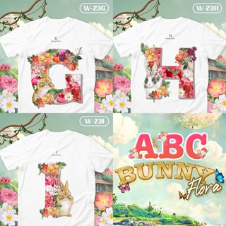 [S-5XL]ผ้าฝ้าย 100% เสื้อยืดตัวอักษร Bunny Flora ตัวอักษร( G H I )