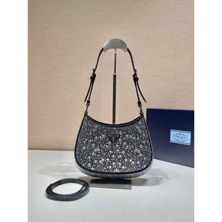 พร้อมส่ง New Prada Cleo satin bag with crystals(Ori)เทพ 📌size 22x18.5x4.5cm. 📌สินค้าจริงตามรูป งานสวยงาม งานหนังแท้