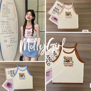 Mollygirl เสื้อสายเดี่ยวผูกคอ  ลายน่ารักสดใส เสื้อสายเดี่ยว 7215#