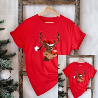 [COD]#ถูกสุด Mom And Me Santa Tops เหมาะสำหรับ All Seasons ของขวัญน่ารักกวาง Merry Christmas หมวกครอบครัวสีแดงพิมพ์เสื้อ