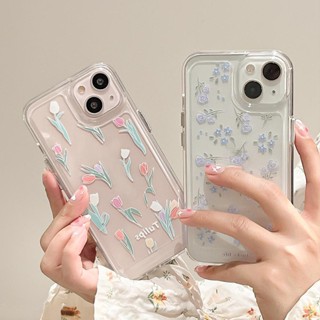 เคสโทรศัพท์มือถือแบบนิ่ม TPU ใส หนา กันกระแทก ลายดอกทิวลิป สีชมพู สําหรับ IPhone 14 13 Pro Max 12 11 Pro XS Max X XR 7 8 6 6S Plus