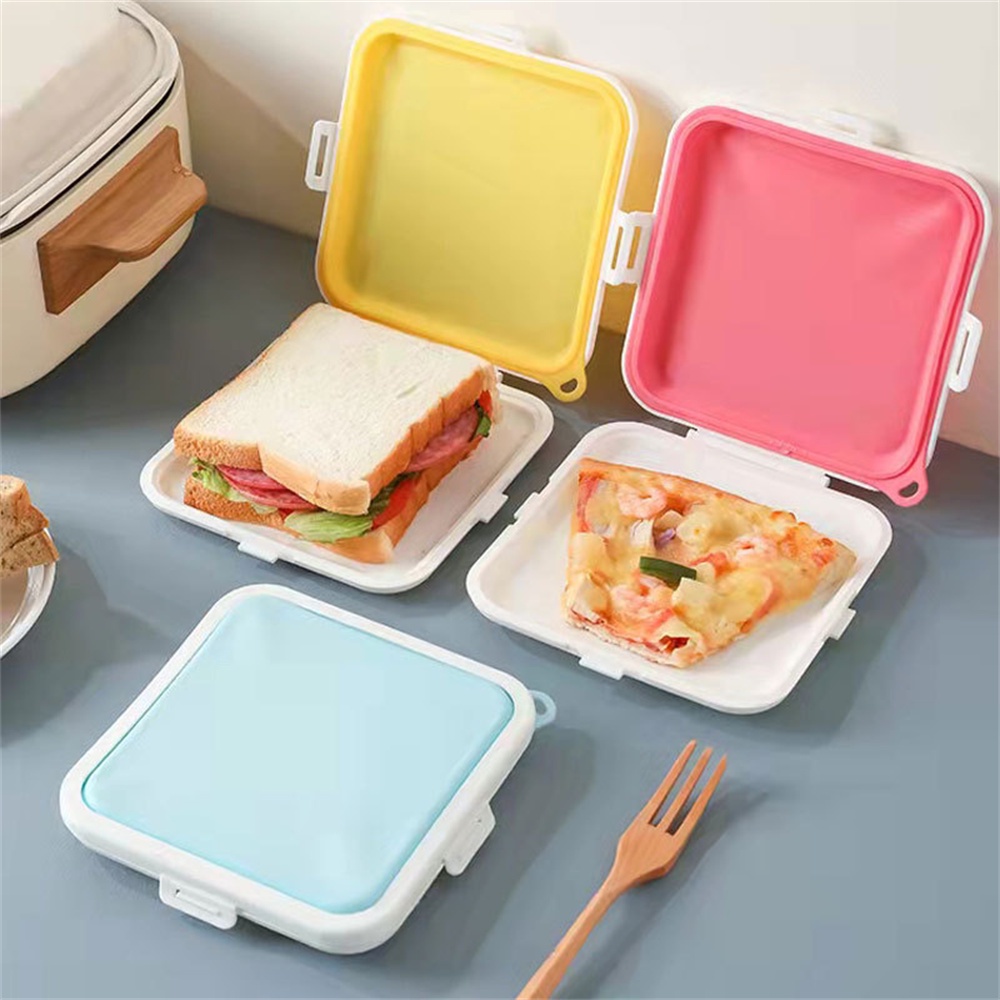 Sandwich Storage Box Silicone Lunch Box Food Storage Case Reusable Microwave Lunch Box Food Storage 
