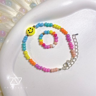 😊สร้อยข้อมือ+แหวน แฮนด์เมด Rainbow Smiley😊