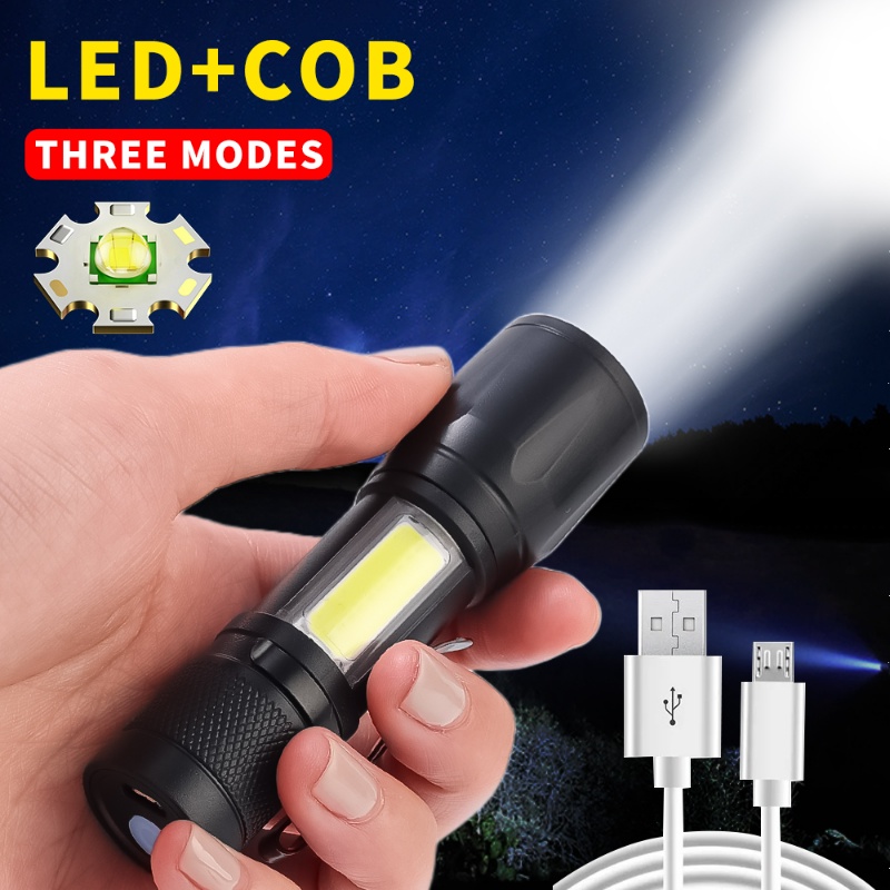 ไฟฉาย LED ขนาดเล็ก กันน้ํา / ชาร์จ USB แบบพกพา ความสว่างสูง ตั้งแคมป์ เดินป่า โคมไฟระยะไกล