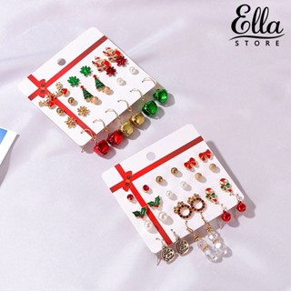 Ellastore123 ต่างหูสตั๊ด รูปกวาง คริสต์มาส หลากสี 12 คู่