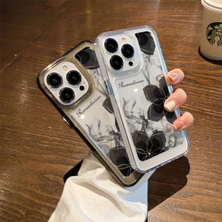 เคสโทรศัพท์มือถือแบบนิ่ม TPU ใส กันกระแทก ลายดอกไม้ สีดํา สําหรับ IPhone 11 14 13 12 Pro XS Max X XR 7 8 6 6S Plus