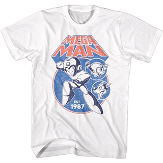 เสื้อยืดผ้าฝ้ายพรีเมี่ยม เสื้อยืด พิมพ์ลาย Mega Man Mega Rush &amp; EST 1987 สําหรับเล่นเกม